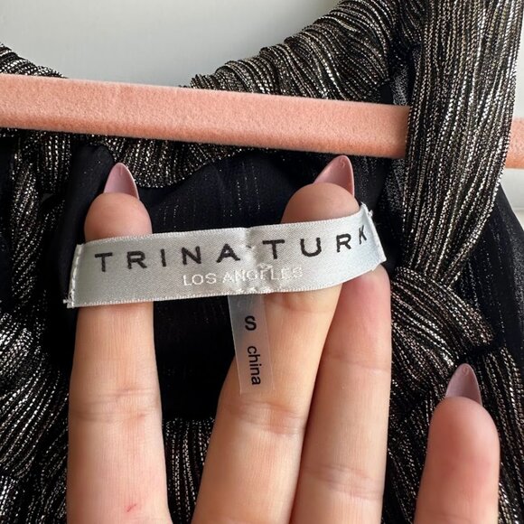 Trina Turk 'Rosemary' Metallic Halter Top in Gold and Black size Small - Picture 3 of 10